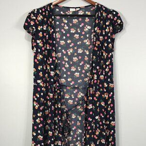 Gap Wrap Dress Women's Medium Tall Blue Floral Open V-Neck Cap Short Sleeve Tie